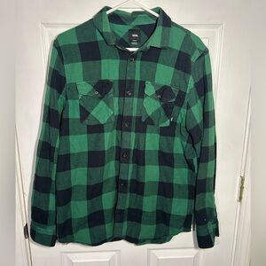 Vans Men's Green Black Checked Plaid Flannel Button Up Size Medium